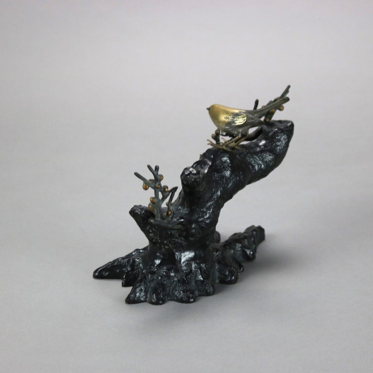 Antique Bronze Sculpture of a Tree & Bird C1900