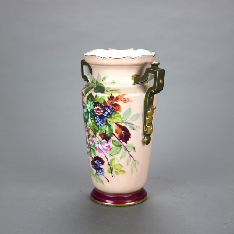 Antique French Limoges Ball & Potter Hand Painted Floral & Gilt Porcelain Vase