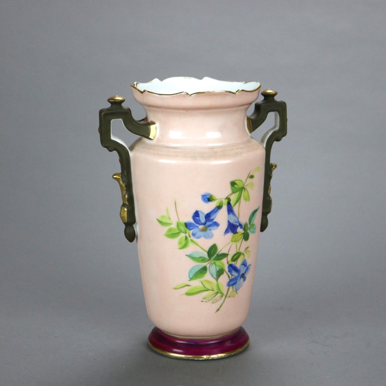 Antique French Limoges Ball & Potter Hand Painted Floral & Gilt Porcelain Vase