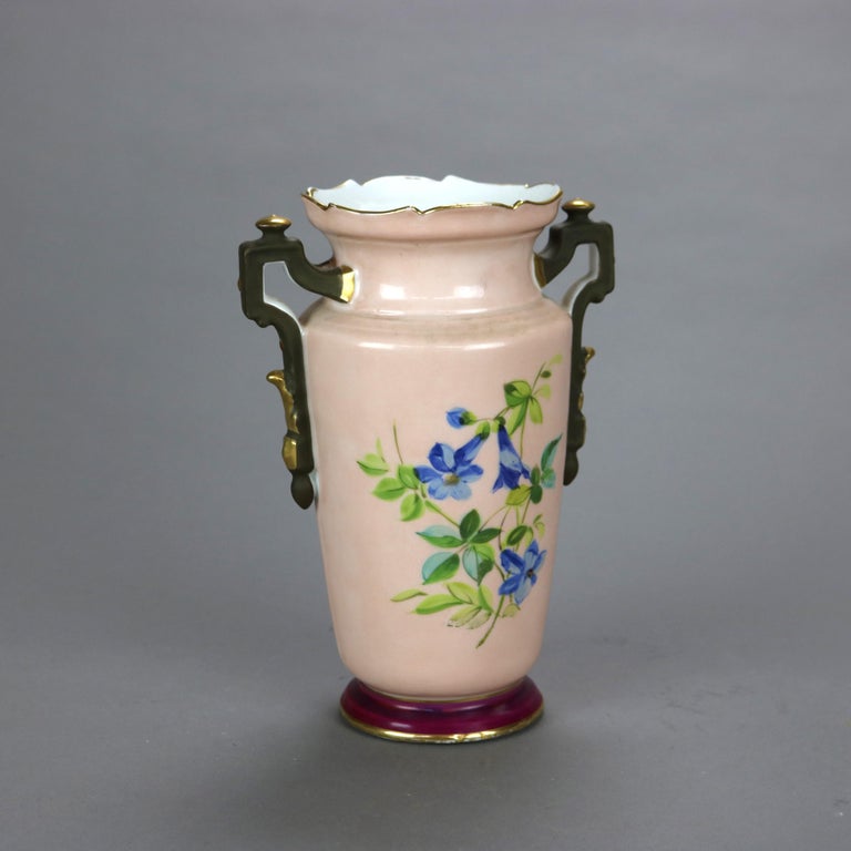 Antique French Limoges Ball & Potter Hand Painted Floral & Gilt Porcelain Vase