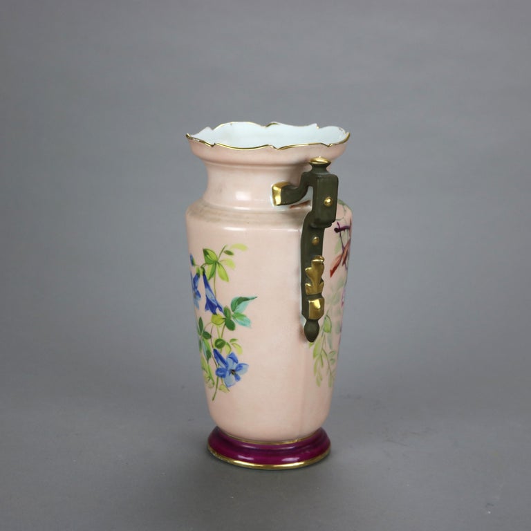 Antique French Limoges Ball & Potter Hand Painted Floral & Gilt Porcelain Vase