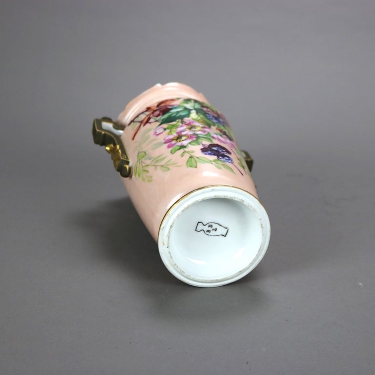 Antique French Limoges Ball & Potter Hand Painted Floral & Gilt Porcelain Vase