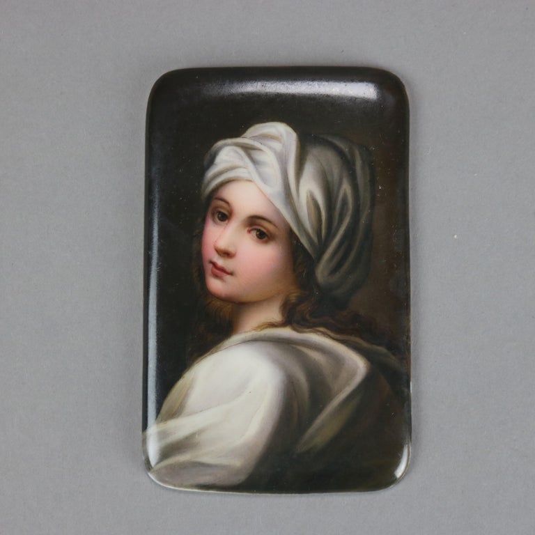 Two Miniature Portrait Paintings on Porcelain Plaques of Women C1890