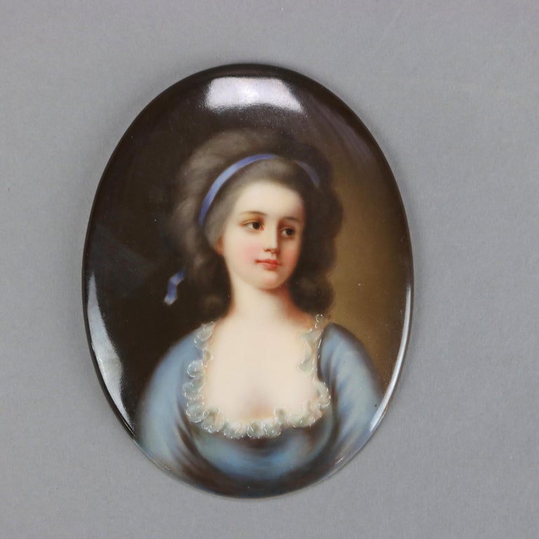 Two Miniature Portrait Paintings on Porcelain Plaques of Women C1890