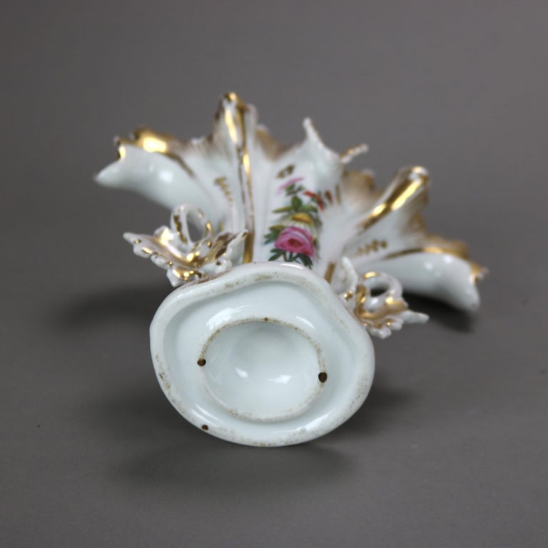 Pair of Antique Old Paris Porcelain Hand Painted Floral & Gilt Spill Vases c1890