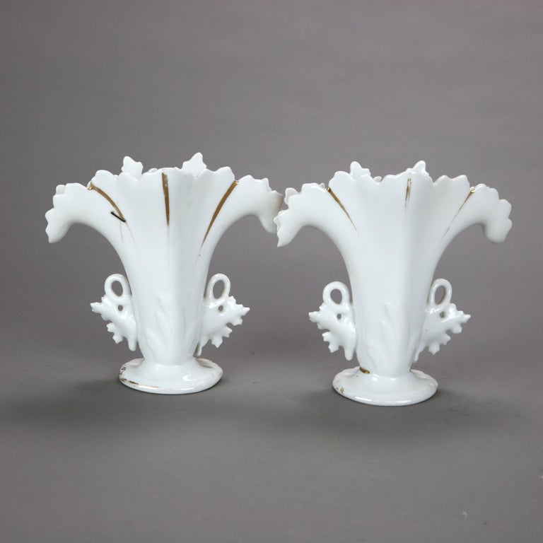 Pair of Antique Old Paris Porcelain Hand Painted Floral & Gilt Spill Vases c1890