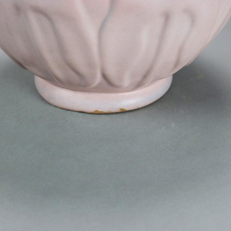 Antique Van Briggle Matt Rose Pottery Vase with Tooled Stylized Leaves C1920