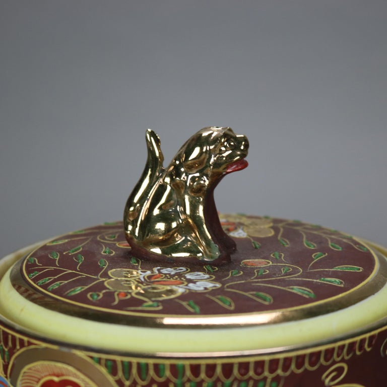 Japanese Figural Hand Painted Porcelain Ice Bucket with Wise Men & Foo Dog 20thC