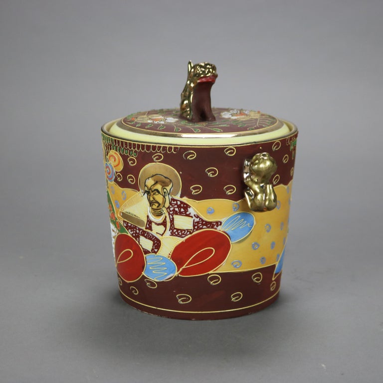 Japanese Figural Hand Painted Porcelain Ice Bucket with Wise Men & Foo Dog 20thC