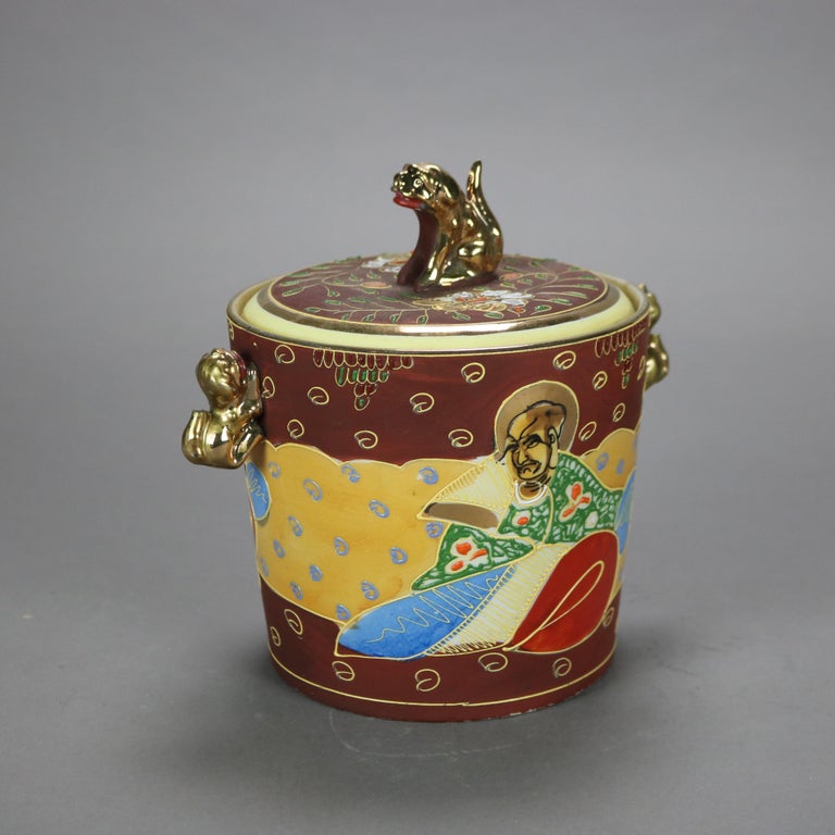 Japanese Figural Hand Painted Porcelain Ice Bucket with Wise Men & Foo Dog 20thC
