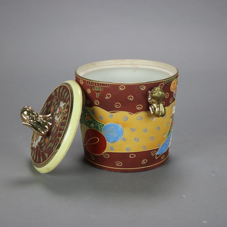 Japanese Figural Hand Painted Porcelain Ice Bucket with Wise Men & Foo Dog 20thC
