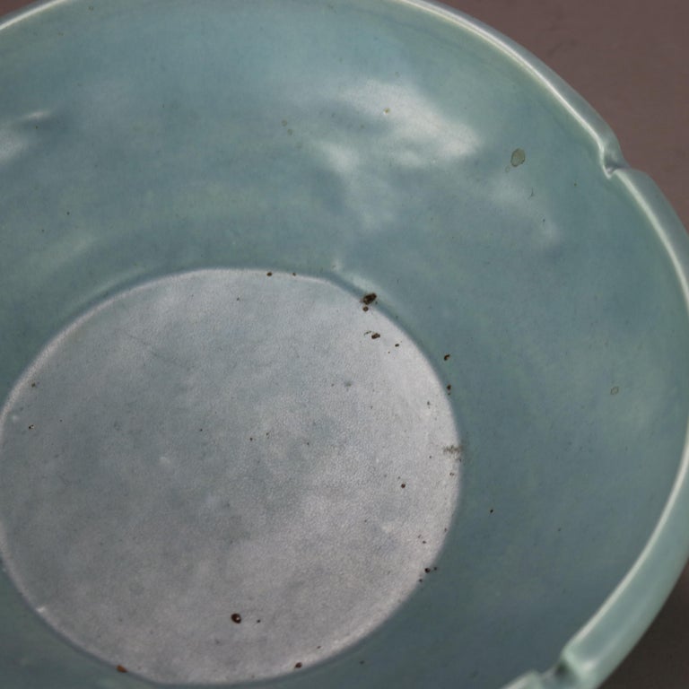 Roseville Blue Art Pottery Bowl with Teasel Pattern Mid 20thC