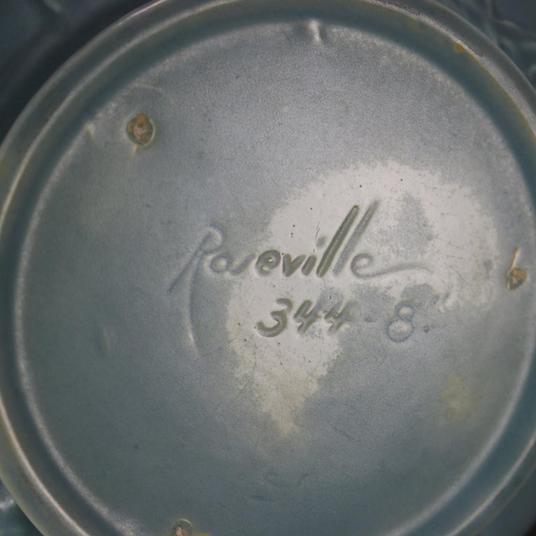 Roseville Blue Art Pottery Bowl with Teasel Pattern Mid 20thC