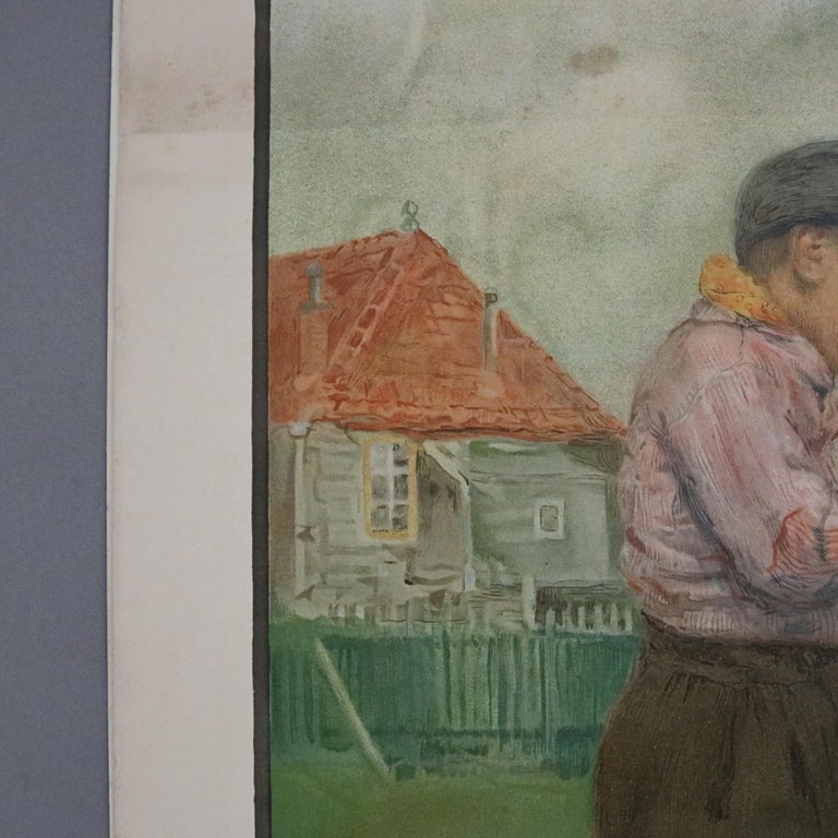 Antique French Genre Print after "Rokende Knapen" by Frantz Charlet, circa 1910