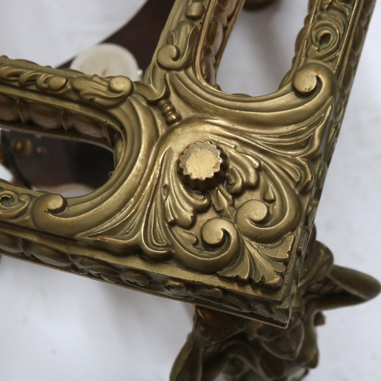 Antique Hollywood Regency Figural Mermaid Caryatid Brass & Glass Table C1930