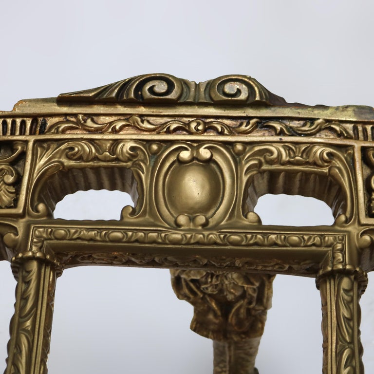 Antique Hollywood Regency Figural Mermaid Caryatid Brass & Glass Table C1930