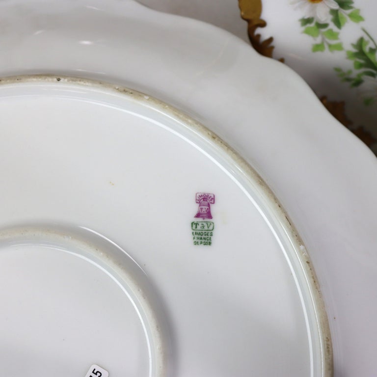 37 Vintage Limoges Porcelain Plates with Gilt Edges & Daisies c1940