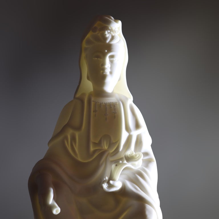 Parian Bisque Porcelain Kwan Yin Figure with Dragons 20thC