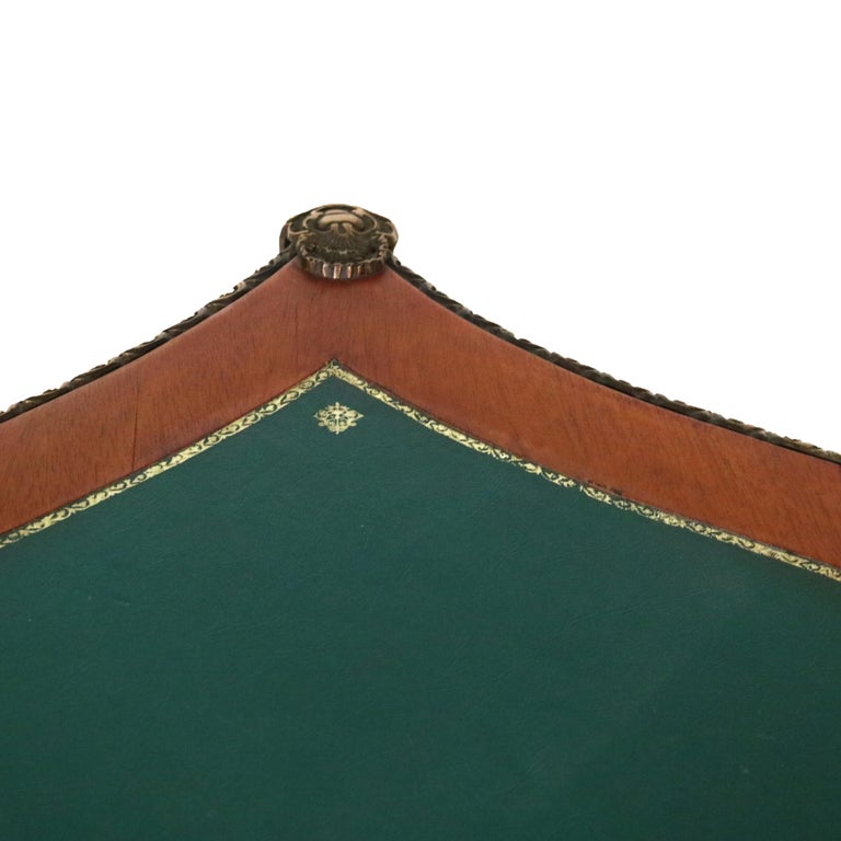 French Louis XIV Style Mahogany & Figural Ormolu Leather Top Three-Drawer Desk