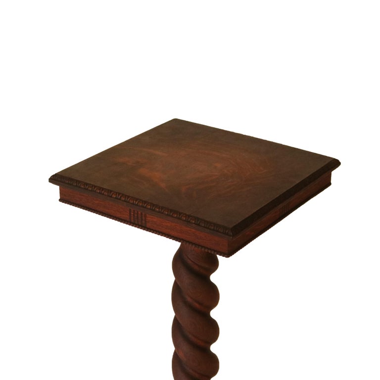RJ Horner Arts and Crafts Oak Barley Twist Sculpture/Plant Pedestal C1920