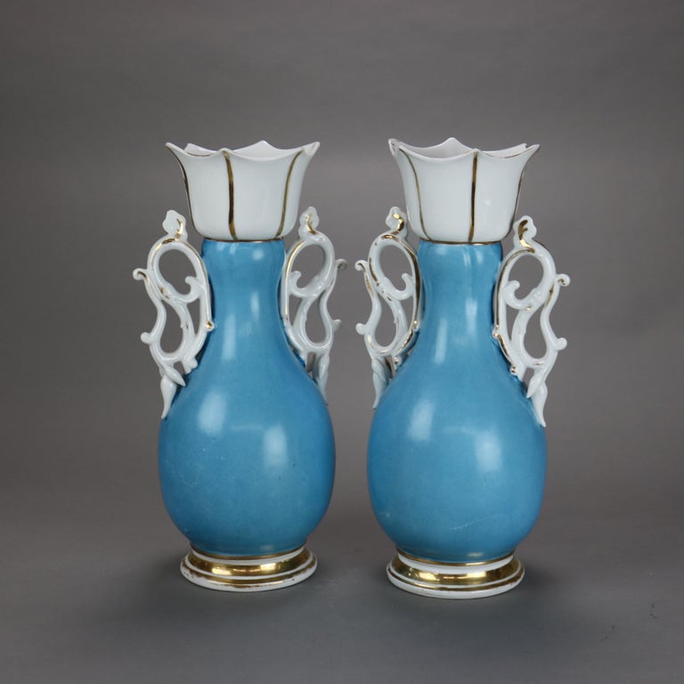 Pair Antique Jacob Petit School Old Paris Porcelain Paneled Hand Painted Vases