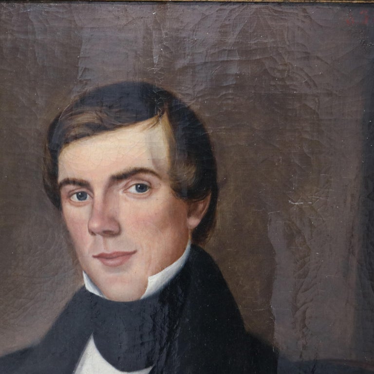 Antique Oil on Canvas Portrait Painting of a Gentleman, Giltwood Framed, C1880