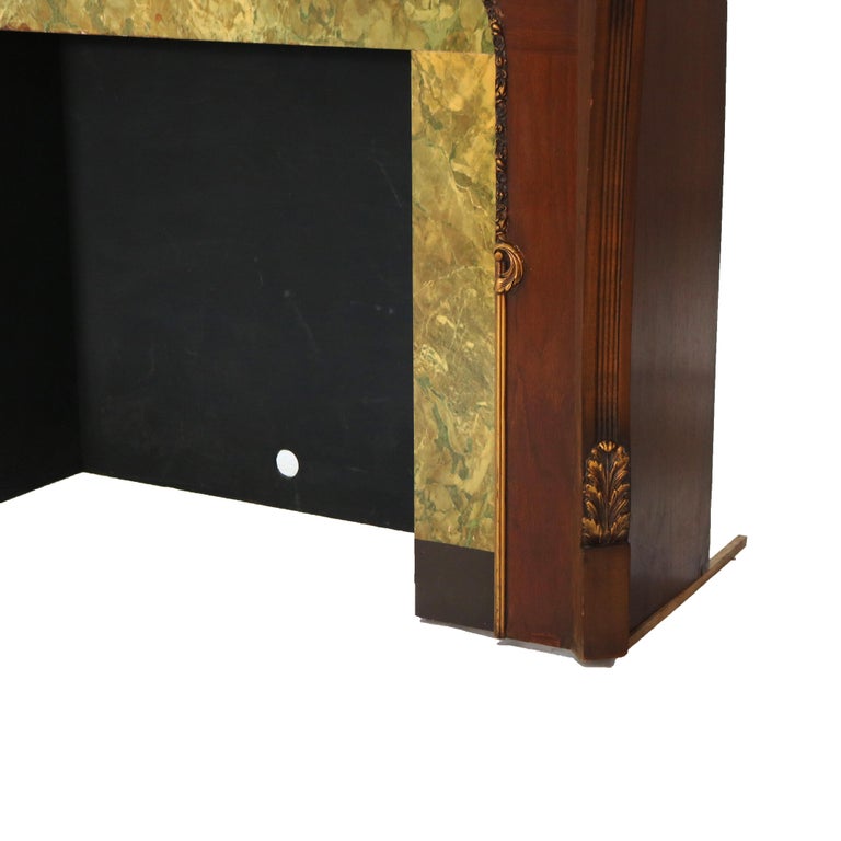 Antique French Louis XV Style Foliage Carved Walnut & Gilt Fireplace Mantle