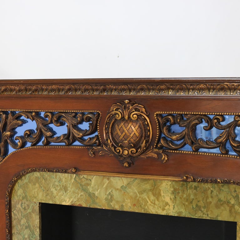Antique French Louis XV Style Foliage Carved Walnut & Gilt Fireplace Mantle