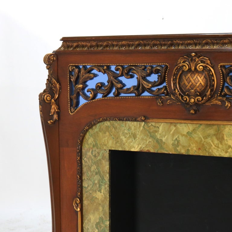 Antique French Louis XV Style Foliage Carved Walnut & Gilt Fireplace Mantle