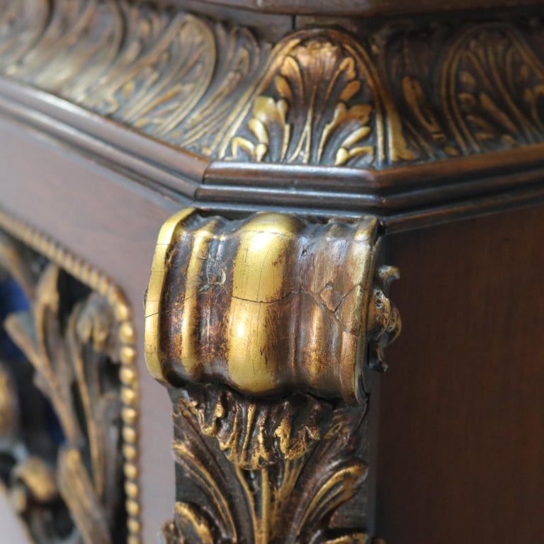 Antique French Louis XV Style Foliage Carved Walnut & Gilt Fireplace Mantle
