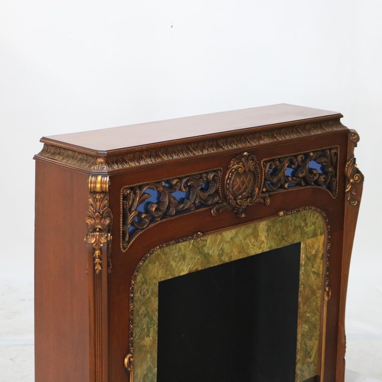 Antique French Louis XV Style Foliage Carved Walnut & Gilt Fireplace Mantle