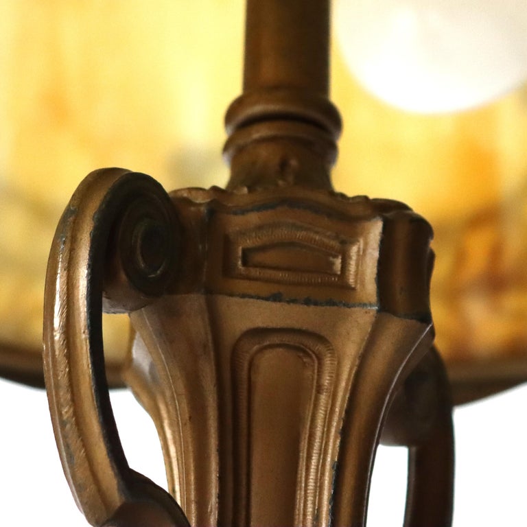 Antique Bradley & Hubbard School Arts & Crafts 6-Panel Slag Glass Lamp C1920