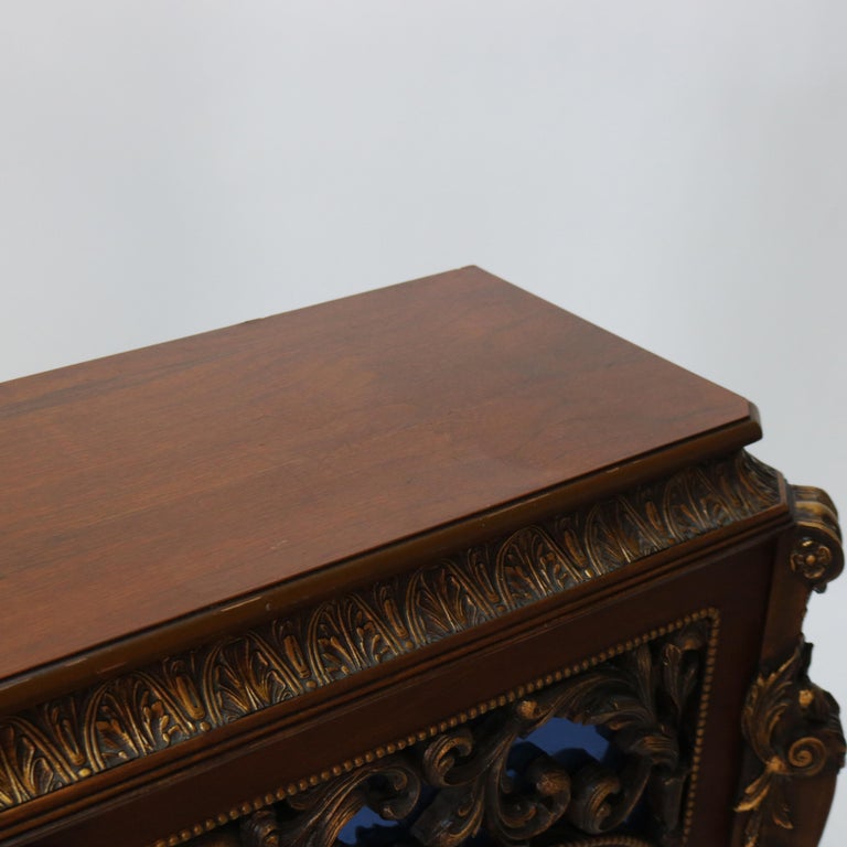 Antique French Louis XV Style Foliage Carved Walnut & Gilt Fireplace Mantle