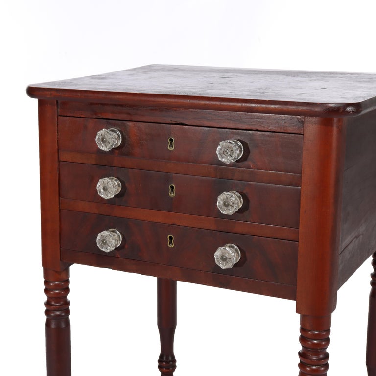 Antique Sheraton Cherry Three Drawer Work Stand with Drop Leaf C1850