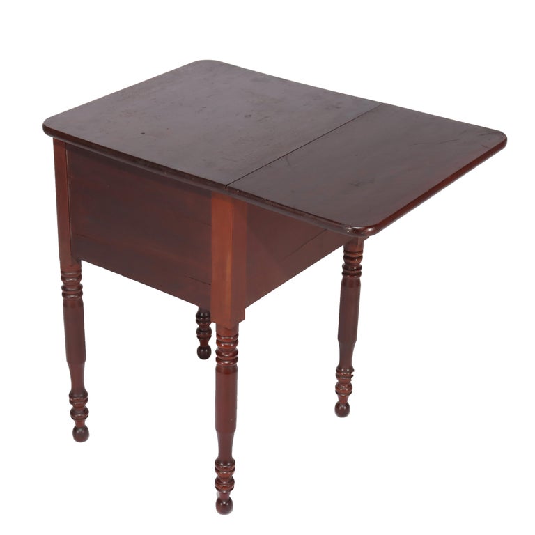 Antique Sheraton Cherry Three Drawer Work Stand with Drop Leaf C1850