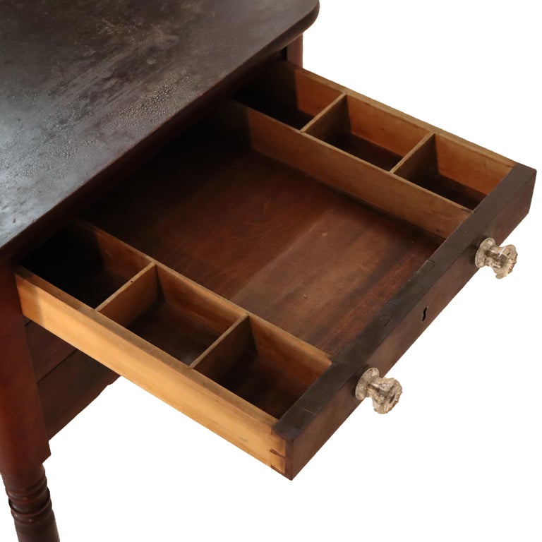 Antique Sheraton Cherry Three Drawer Work Stand with Drop Leaf C1850