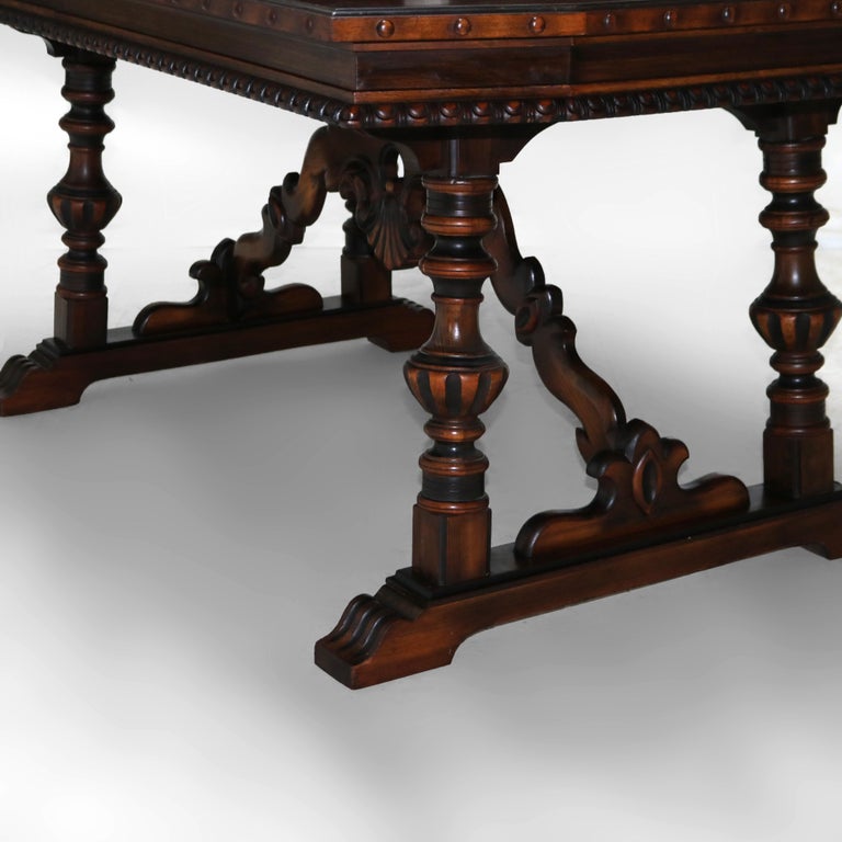 Antique Berkey And Gay Kittinger School Carved Walnut Trestle Table C1930
