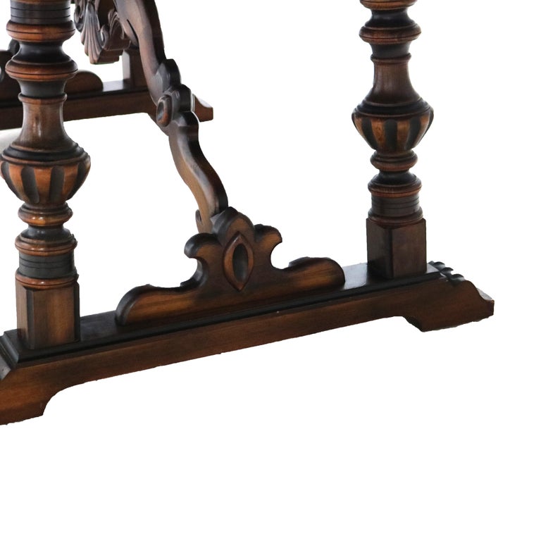 Antique Berkey And Gay Kittinger School Carved Walnut Trestle Table C1930