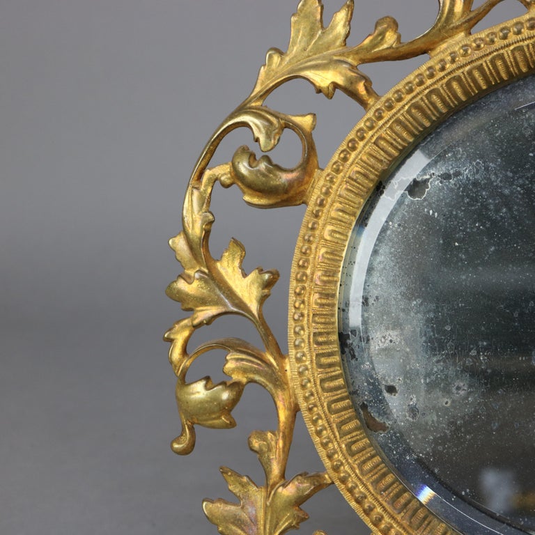 Antique Gilt Bronze Reticulated Foliate Form Dresser Mirror C1890