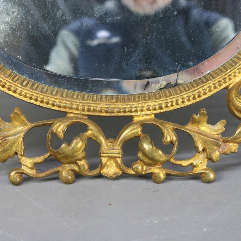 Antique Gilt Bronze Reticulated Foliate Form Dresser Mirror C1890