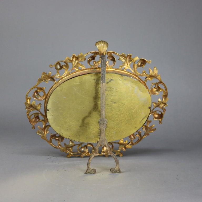 Antique Gilt Bronze Reticulated Foliate Form Dresser Mirror C1890