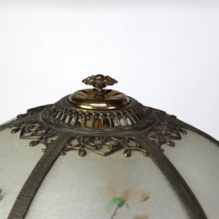 Antique Bradley & Hubbard Reverse Painted Floral Dogwood Table Lamp C1920