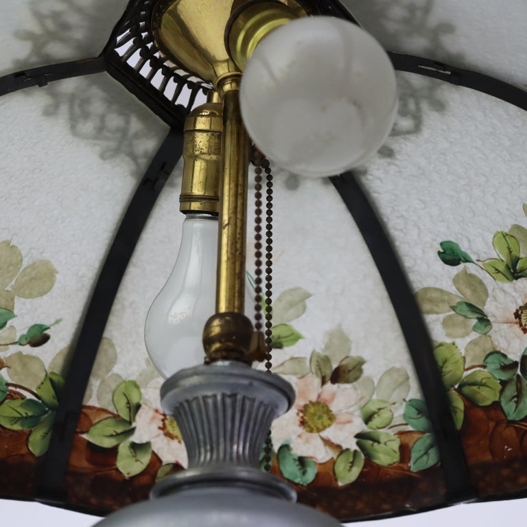 Antique Bradley & Hubbard Reverse Painted Floral Dogwood Table Lamp C1920