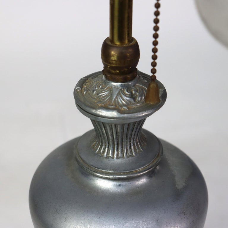 Antique Bradley & Hubbard Reverse Painted Floral Dogwood Table Lamp C1920