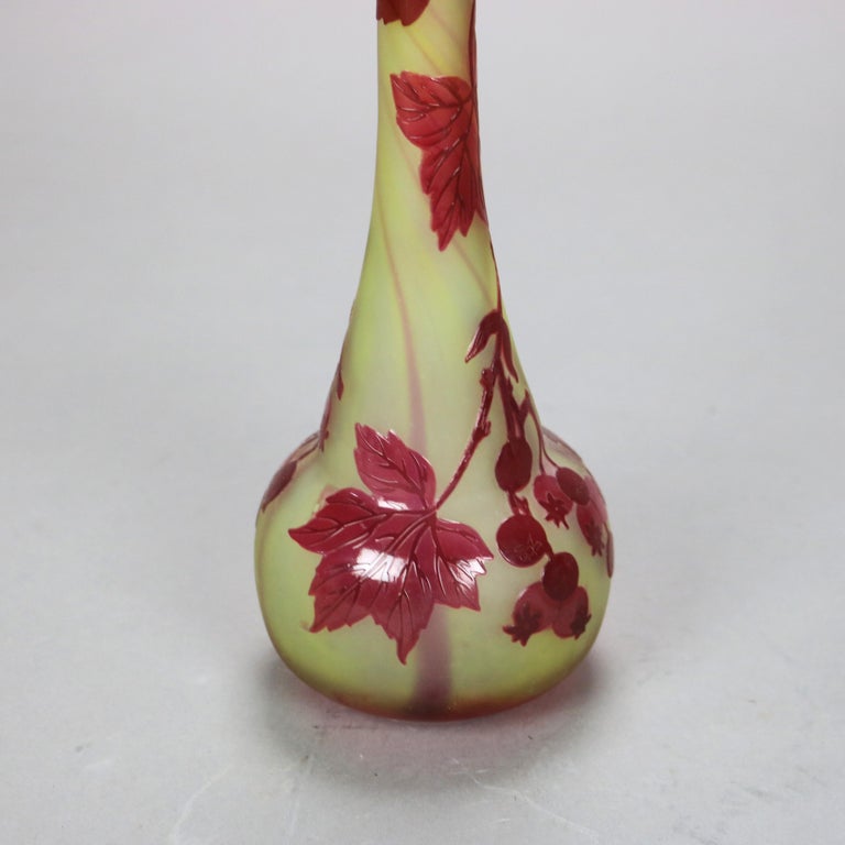 Antique French Art Nouveau Cut Back Flower Art Glass Vase Signed Galle C1920