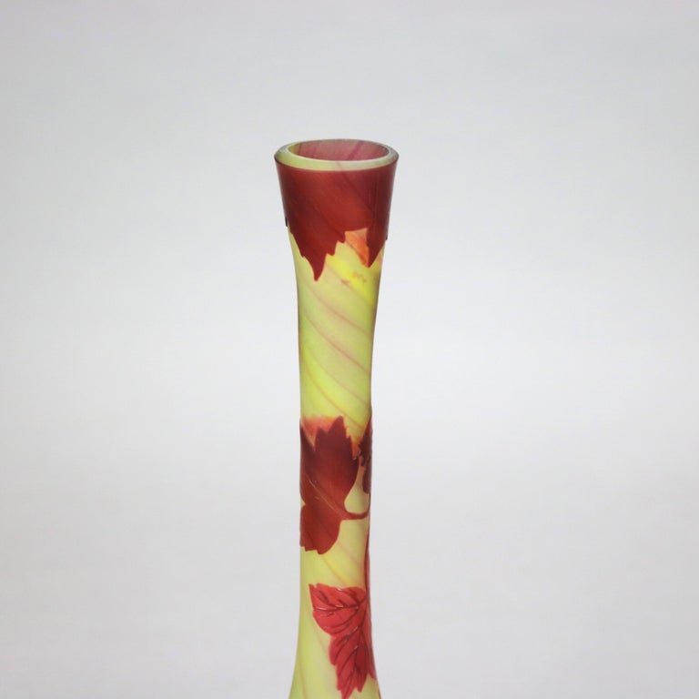 Antique French Art Nouveau Cut Back Flower Art Glass Vase Signed Galle C1920