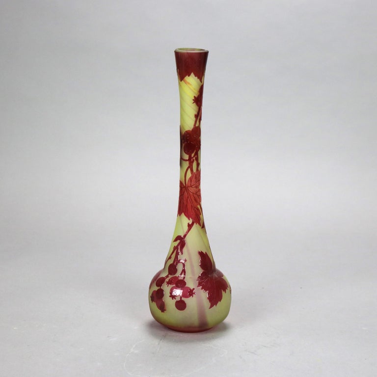Antique French Art Nouveau Cut Back Flower Art Glass Vase Signed Galle C1920