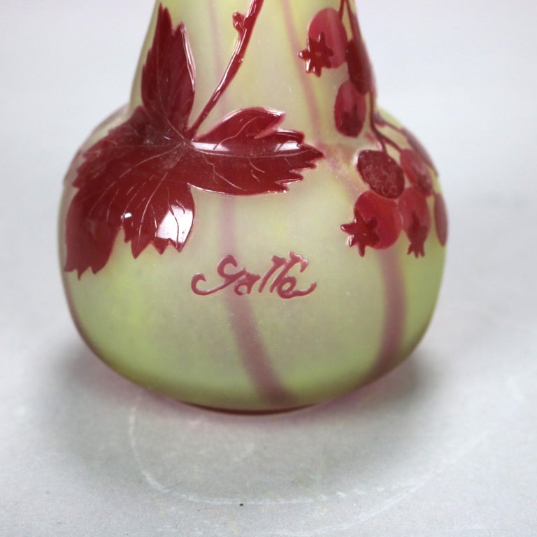 Antique French Art Nouveau Cut Back Flower Art Glass Vase Signed Galle C1920