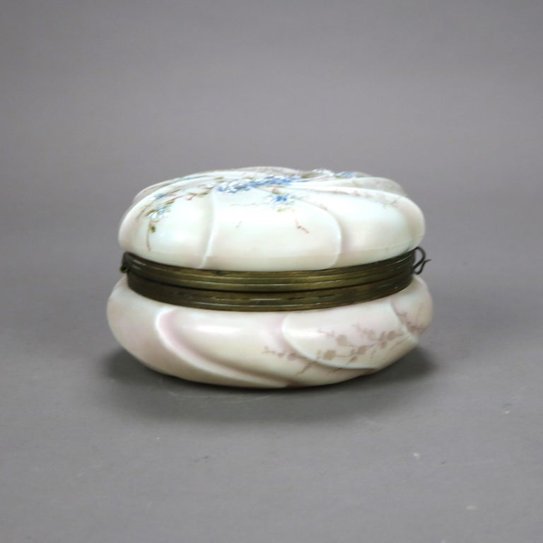Antique Wavecrest Hand Painted Glass Collar Box with Floral Elements 19thC