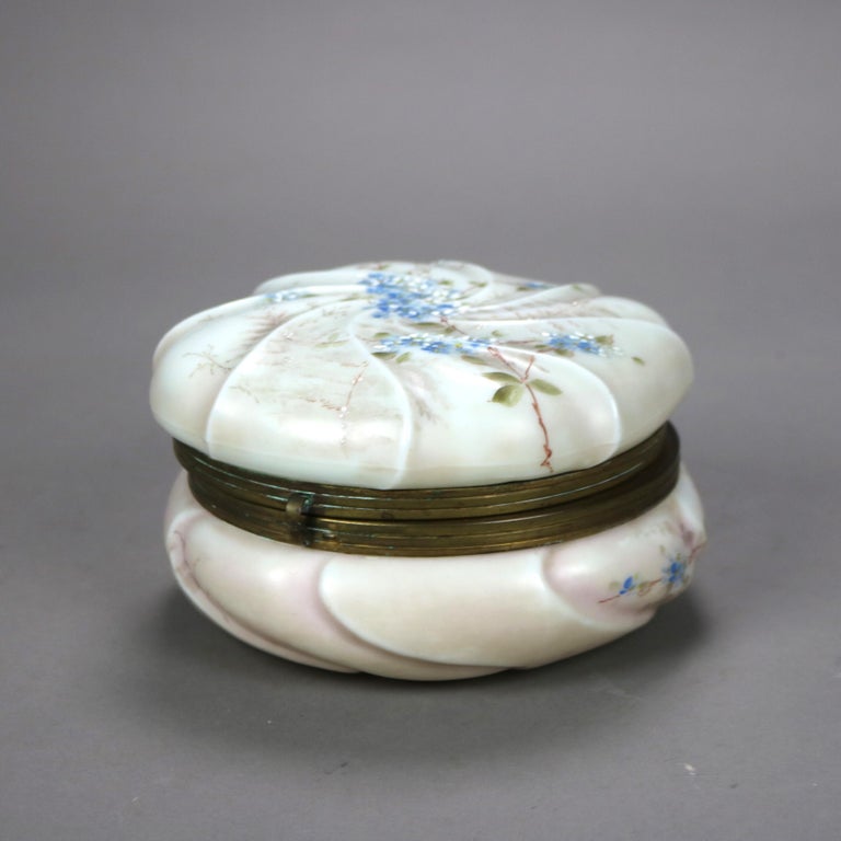 Antique Wavecrest Hand Painted Glass Collar Box with Floral Elements 19thC